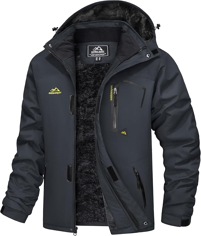 MAGCOMSEN Men's Winter Coats Water Resistant Ski Snow Jacket Warm Fleece Jacket Parka Raincoats With Hood Multi-Pockets