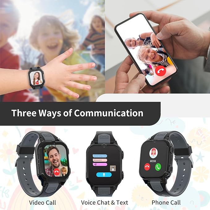 4G Kids Smart Watch Boys with GPS Tracker Video & Voice Calling Text, GPS Watch for Kids Age 5-12, SOS Chat Camera Pedometer Alarm Calculator Games Boys Gifts(Black)