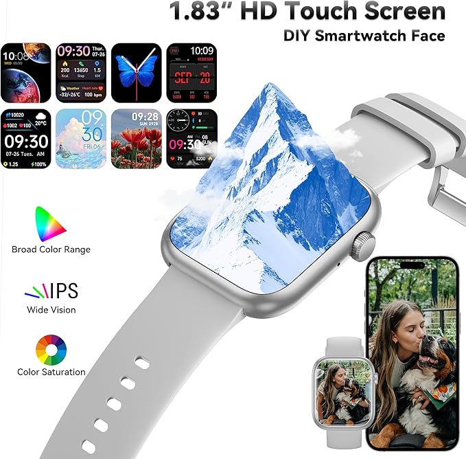 Smart Watch for Men Women(Answer/Make Call), 1.83" Fitness Watch with Heart Rate/Blood Pressure/Blood Oxygen, Pedometer, Sleep Tracker,120+ Sport Modes, IP68 Waterproof Fitness Tracker for Android iOS