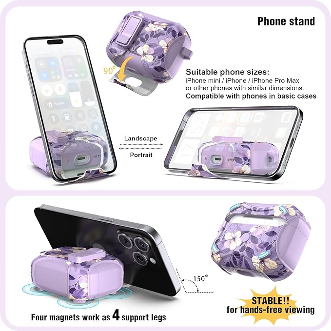 wenew Compatible with AirPods Pro 3 Generation (2025) Case Cover with Phone Stand, Cleaning Kit, Lanyard, Compatible with Magsafe, Magnetic Automatic Lock iPod Pro 3 Case (Purple 2, AirPods Pro 3)