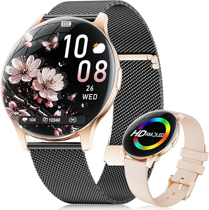 LIGE Smart Watches for Women, Call/Reminders, 1.43" AMOLED Ultra-Thin Activity Trackers with Heart Rate/Sleep/SpO2 Monitor, 100+ Sports Modes Fitness Watch for iOS Android, Mesh Black