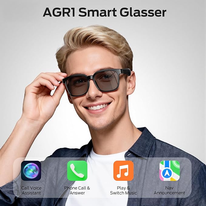 Oraolo Smart Glasses, Polarized Sunglasses with Bluetooth Speaker, Wireless Music & Calls, Athletic/Outdoor UV Protection and Voice Control, Unisex(Black)