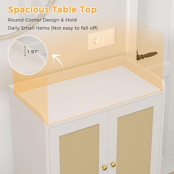 JASIWAY Rattan Shoe Cabinet Storage for Entryway, Shoe Cabinet with Adjustable Shelves for Entryway, 5-Tier, 20 Pair Shoe Rack Storage for Hallway, Closet, Living Room, White
