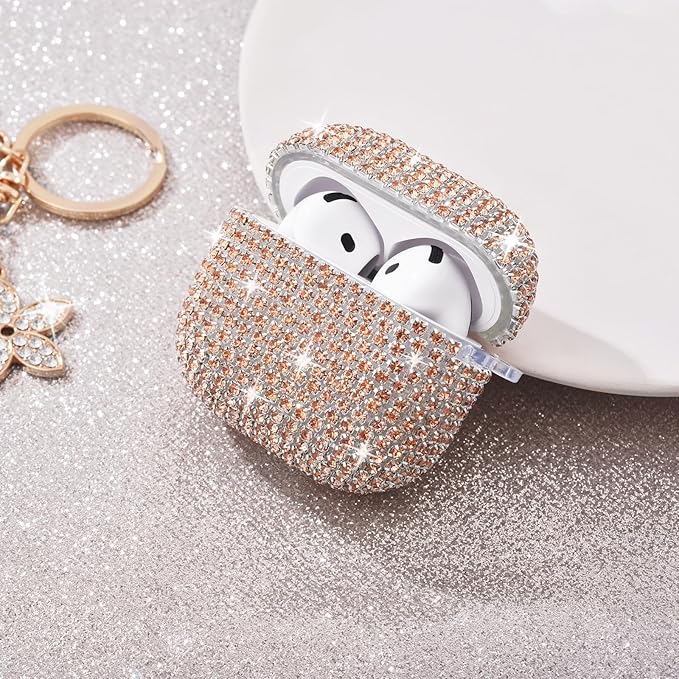 VISOOM Cute Jewelry Case for Airpods 4 Cases 2024 Cover Women, Sparkly Air pods 4 Gen Case Hard TPU Airpod Cases 4th Generation Glitter iPods 4 Cas with Bling Keychain for iPods Earbuds Airpods 4th
