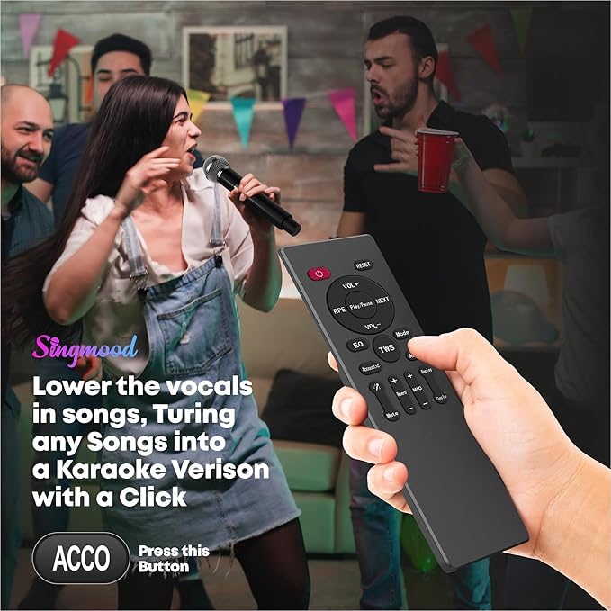 Karaoke Machine with 2 UHF Mic Subwoofer Home Theater Audio Sound Bar Support Optical/Bluetooth/AUX/USB/PC Wooden Karaoke Singing Machine for TV, Home, Karaoke, Singing Party, Christmas (S-330)