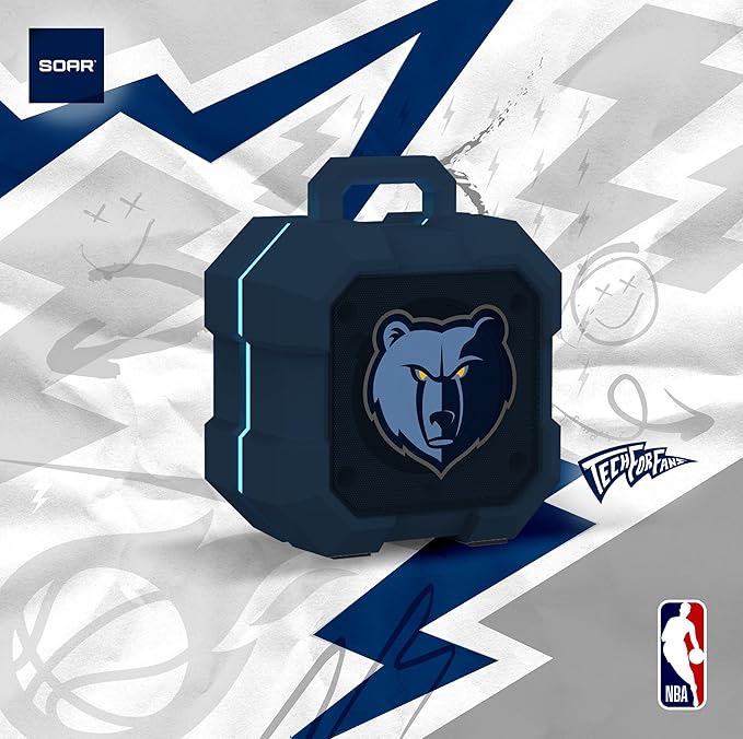 SOAR NBA Shockbox LED Wireless Bluetooth Speaker - Water Resistant IPX4, 5.0 Bluetooth with Over 5 Hours of Play Time - Small Portable Speaker - Officially Licensed NBA, Perfect Home & Outdoor Speaker