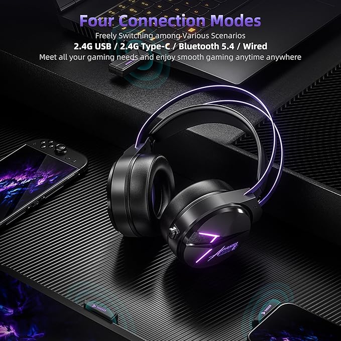 THS319 Stereo USB Gaming Headset for Pc,Laptop,Xbox, Ps4, Ps5, Switch,Noise Cancelling Over Ear Headphones with Mic,RGB Light, Soft Memory Earmuffs-Black Purple