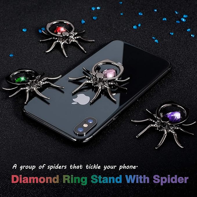 Allengel Spider Phone Ring Holder Stand, Animal Bling Finger Ring Grip, Diamond Phone Ring Kickstand for Smartphone - Pink