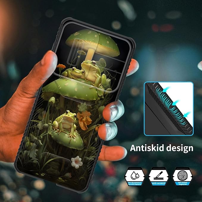 for Galaxy S25 Edge Case Built in Slide Camera Lens Cover,Heavy Duty Shockproof Protection Dual Layer Case for Samsung Galaxy S25 Edge 2025,Cute Frog Mushroom