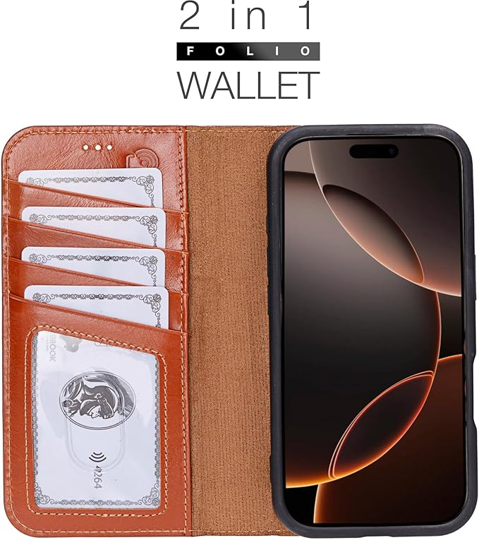 BLACKBROOK for iPhone 16 Pro Max Case with Card Holder, Carter Full Grain Leather, 2-in-1 Folio Flip Case for MagSafe Wireless Charging, RFID Blocking, 4 Card Slots, Compatible with iPhone 16 Pro Max
