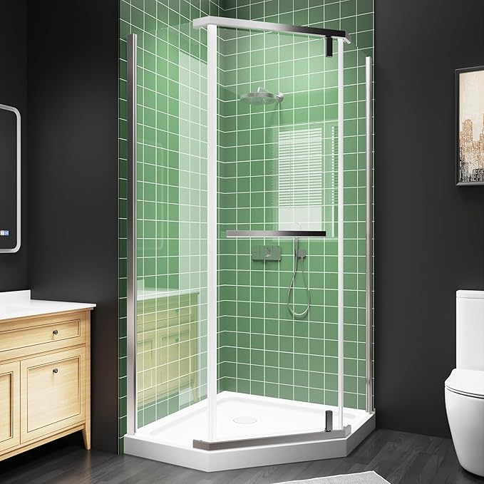 36" W x 36" D x 72" H Frameless Neo-Angle Shower Enclosure, Pivot Glass Shower Door with 1/4" (6mm) Clear SGCC Tempered Glass, Chrome Finish, Reversible Installation