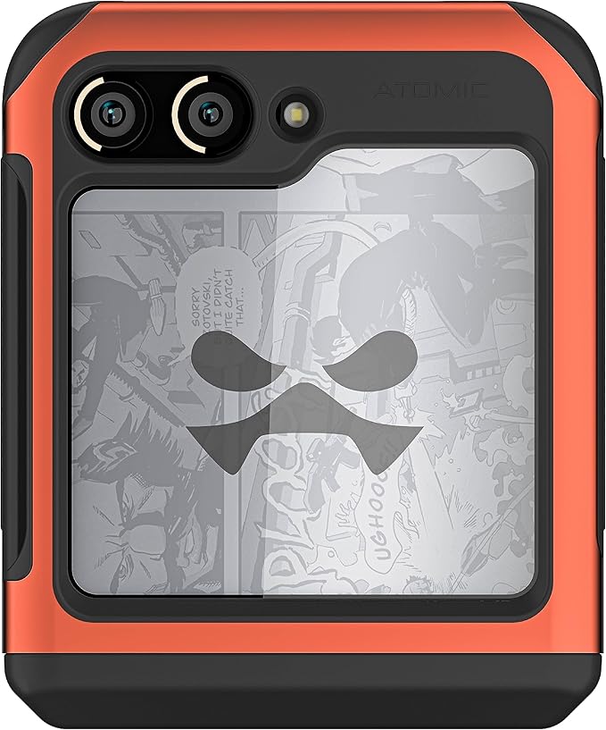 Ghostek Atomic Slim Samsung Z Flip 5 Case - Tan Fabric Back with Orange Metal Bumper, Shockproof & Dual Layer Protective Phone Case, Limited Edition Color for 2023 Galaxy Z Flip 5 Case (6.7") (Orange)