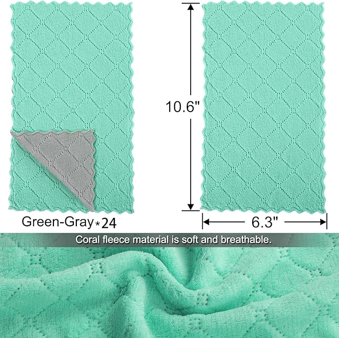 24 Pack Kitchen Cloth Dish Towels, No Shedding Soft Premium Dishcloths, Absorbent Microfiber Cleaning Cloth for Cleaning Dishes, Kitchen, Bathroom, Car