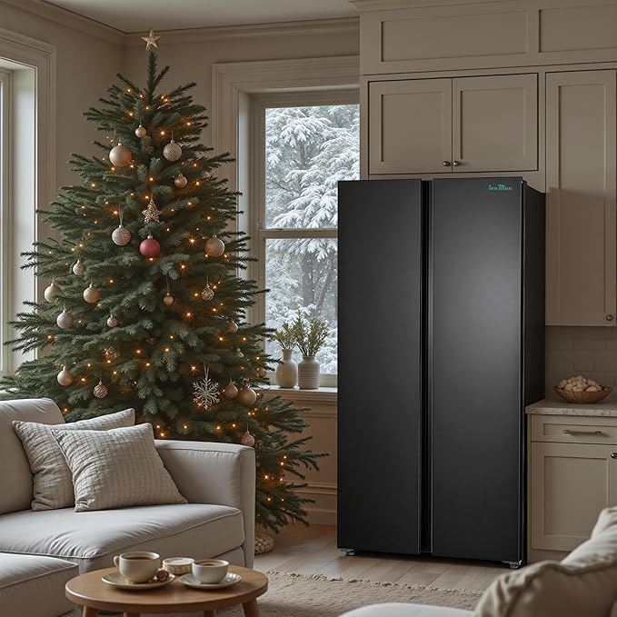 Iceblue Refrigerator, 15.6 Cu.Ft. Side-by-side Refrigerators, Black Stainless Steel Beverage Fridge with Freezer, Zoning Temperature Control Frost Free Beverage Refrigerators - Black