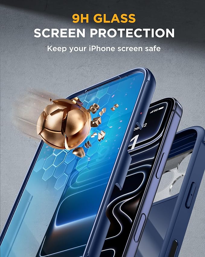 Miracase for iPhone 17 Pro Max Case with 360° Magnetic Ring Stand [Compatible with Magsafe] Full-Body Drop Proof Bumper Phone Case with Built-in 11H Tempered Glass Screen Protector,Blue