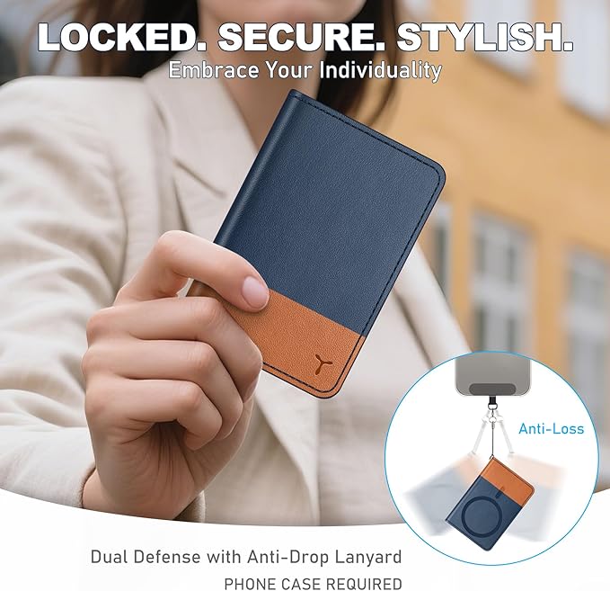 TUCCH for Magsafe Wallet with 6 Card Holders, RFID Blocking [Clear ID Window] PU Leather Folio Magnetic Phone Wallet for iPhone 17/16/15/14/13/12/Plus/Air/Pro/Pro Max Series, Blue & Brown