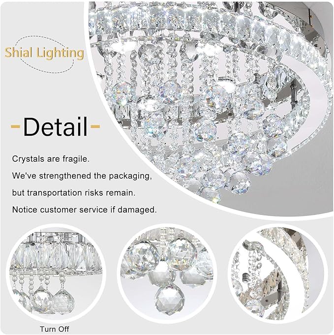 Dia 40" Modern Crystal Chandeliers for Living Room,Silver Large Chandelier Flush Mount Chandeliers for Bedrooms Dining Room Dimmable 2700k 4500k 6000k