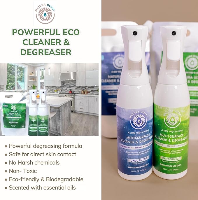 Multi-Surface Cleaner & Degreaser - Home & Kitchen degreasing, Spray for Glass, Countertops, Appliances & Floors. Eco-Friendly & Non-Toxic Cleaner & Degreaser (Peppermint)