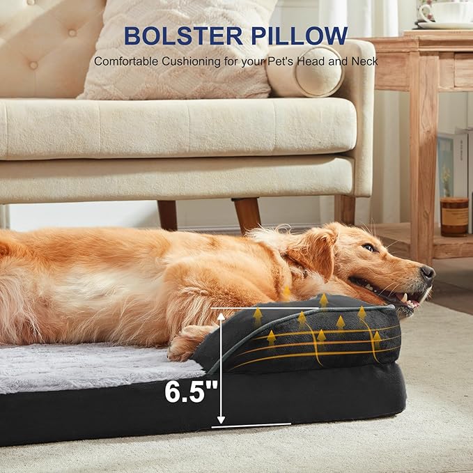 FURTIME Orthopedic Dog Bed for Medium Dogs - Washable Dog Sofa Beds Medium, Supportive Foam Pet Couch Bed with Removable Washable Cover, Waterproof Lining and Nonskid Bottom, Black