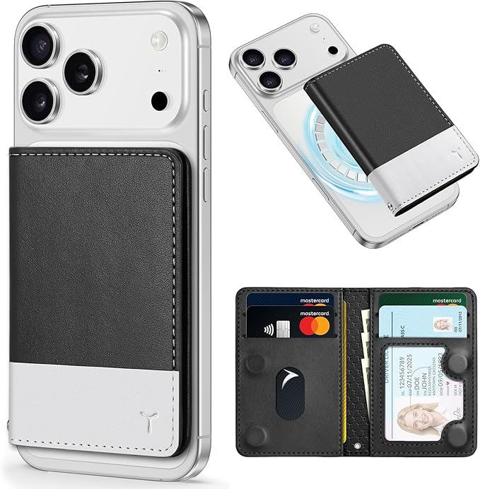 TUCCH for Magsafe Card Holder with Clear ID Window, Fit 6 Cards, RFID Blocking PU Leather Men Women Magnetic Phone Wallet for iPhone 17/16/15/14/13/12/Plus/Air/Pro/Pro Max Series, Black & White