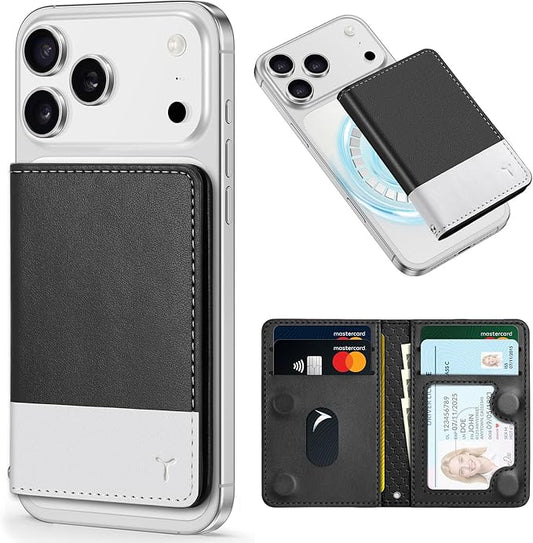 TUCCH for Magsafe Card Holder with Clear ID Window, Fit 6 Cards, RFID Blocking PU Leather Men Women Magnetic Phone Wallet for iPhone 17/16/15/14/13/12/Plus/Air/Pro/Pro Max Series, Black & White