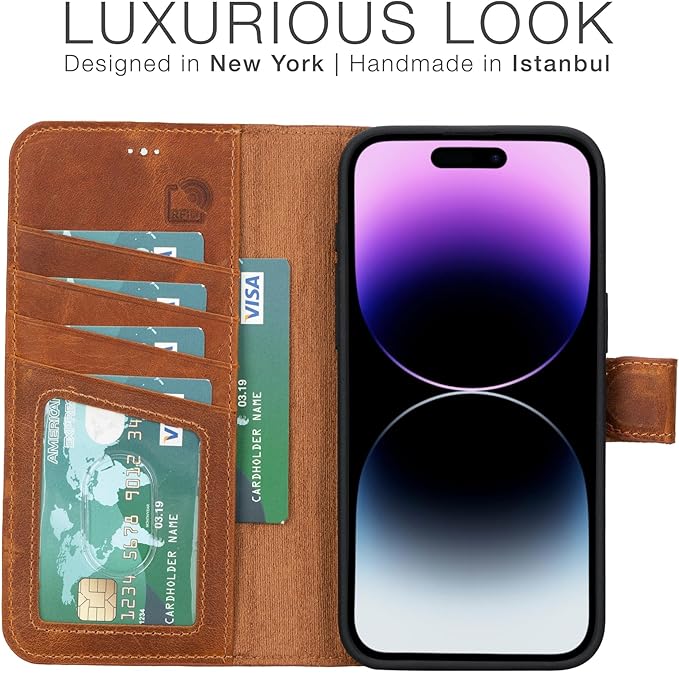 BLACKBROOK Leather Wallet Case for iPhone 15 Pro, Carter Premium Leather Magnetic 2-in-1 Wallet Set, Ready for MagSafe, RFID Protection, 4 Card Slots & ID Pocket, Compatible with iPhone 15 Pro
