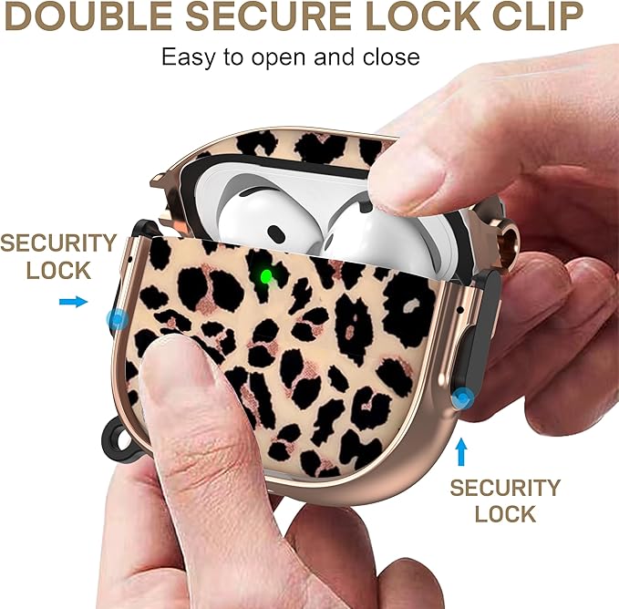 Maxjoy for AirPods 4 Case with Lock, Cute AirPods 4 Case Lock Protective Hard AirPod 4 Generation Cover for Women Men with Keychain Clip for AirPod 4th Generation Cover 2024, Leopard