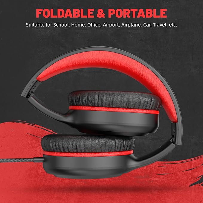 Wired Headphones with Type C Cable for Boys Girls Kids Youth, USB-C Headphones Lightweight Portable Compatible with Pad Phone for Adults Student Children Black Red