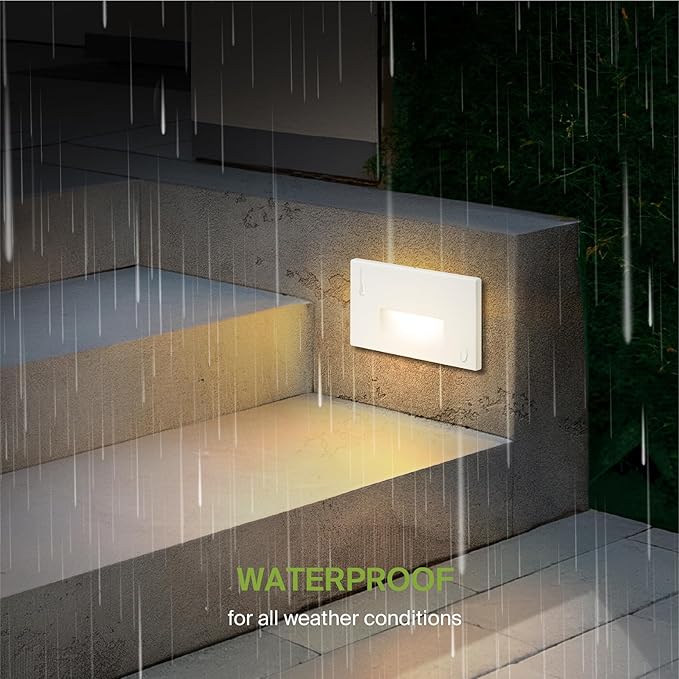 ASD LED Recessed Step Light Fixture, Outdoor & Indoor Stair Tread Lighting | 3CCT, Dimmable, Waterproof, ETL Listed | 3W 120LM 3000K-5000K 120V | Staircase Hardwired Illumination | White, 12 Pack