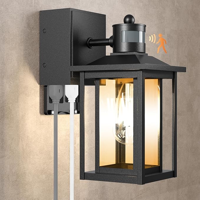 Motion Sensor Porch Lights with GFCI Outlet, Dusk to Dawn Outdoor Sconce with 3 Modes, Waterproof Exterior Light Fixture for House, Front Door, Garden, Garage, 120V