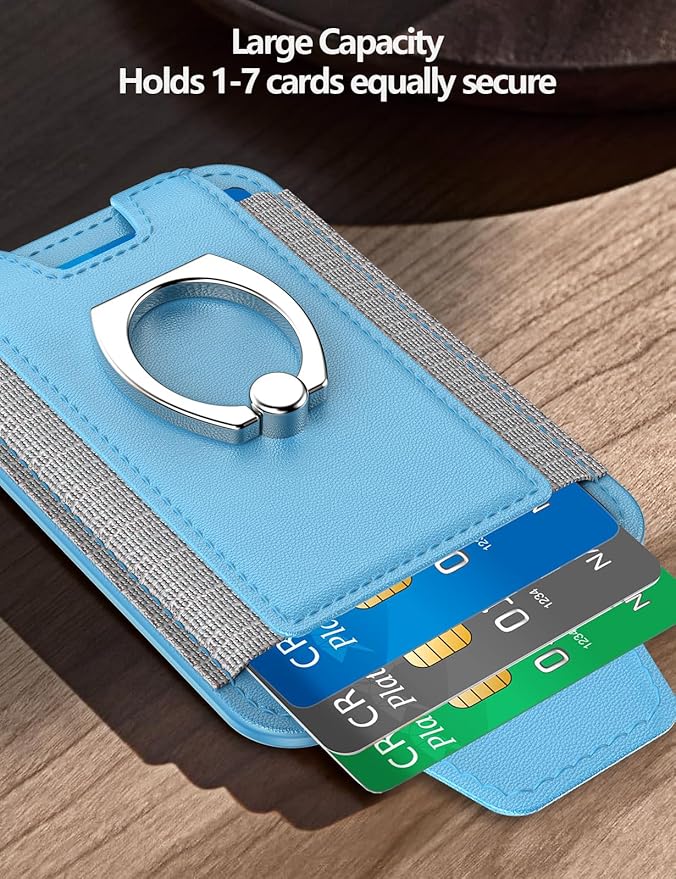 For Magsafe Wallet with Grip, 6-Card Holder, Stronger Magnetic Card Wallet Holder for iPhone 17/16/15, iPhone 14/13/12 Series, Leather Magnetic Phone Wallet with Privacy Flap, RFID Blocking, Sky Blue