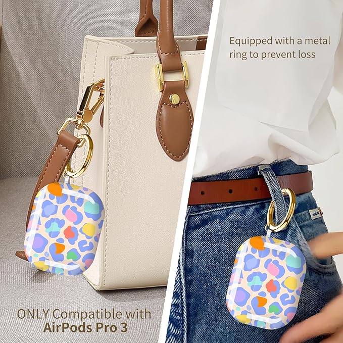 Compatible with AirPods Pro 3 Case 2025 for Women Girls – Cute Shockproof Protective Cover with Gold Round Buckle, Anti-Drop Soft Case for AirPod Pro 3rd Gen (Colorful Leopard)