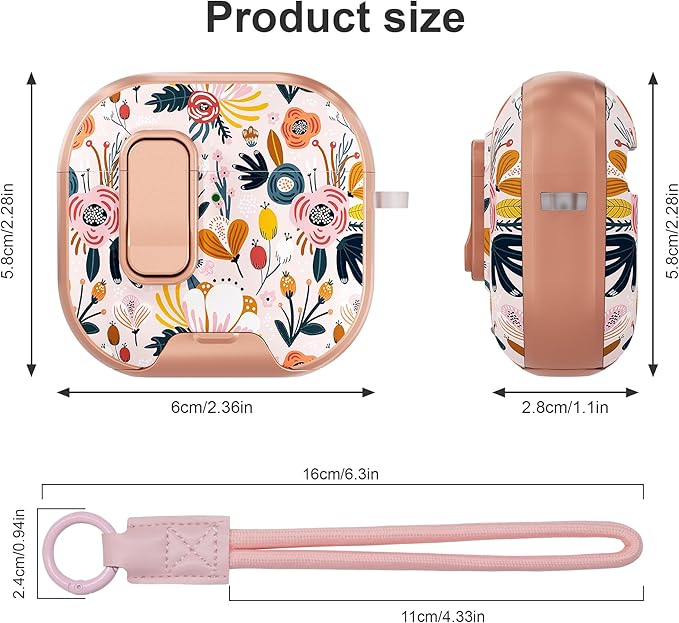 for AirPods 4 Case with Secure Lock Clip in Phone Stand,Floral Girly Style Protective Cover with Cleaning Kit and Hand Strap for Apple AirPod 4 Generation (Palm Petals)