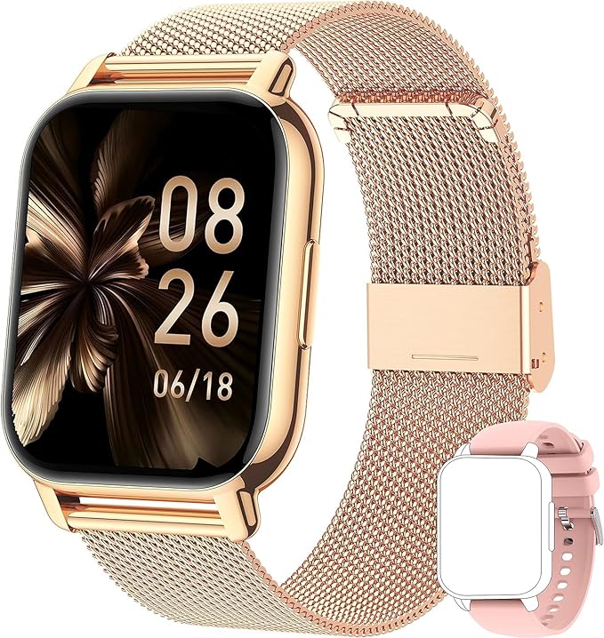 Popglory Smart Watch Answer/Make Calls, 1.85'' Smartwatch with AI Voice Control, Blood Pressure/SpO2/Heart Rate Monitor, Fitness Tracker Watch 2 Straps for Men Women for iOS Android Phones