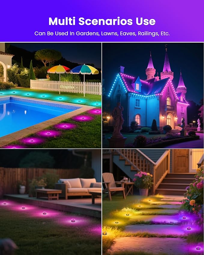KISUFU 50ft RGB Permanent Outdoor Lights for House,2IN1 Outdoor Ground Light & Permanent Christmas Lights,IP67 Waterproof for Halloween Christmas Garden Yard Walkway