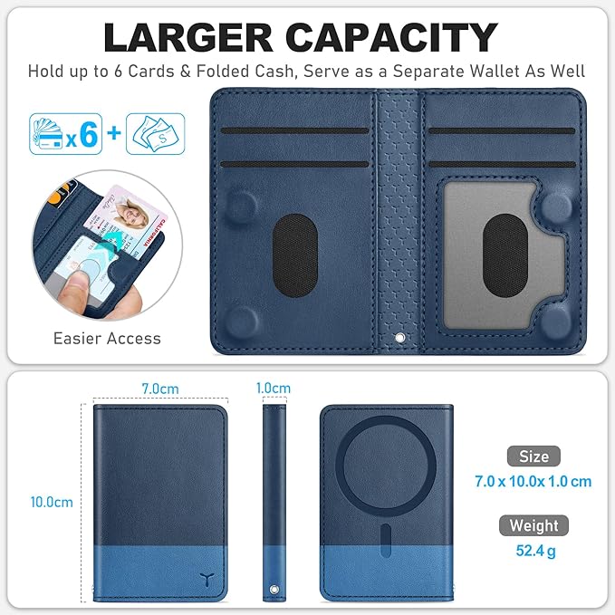 TUCCH for Magsafe Phone Wallet, RFID Blocking [6 Card Slots] [Clear ID Window] PU Leather Folio Women Men Magnetic Card Wallet for iPhone 17 16 15 14 13 12/Pro/Pro Max/Plus/Air, Blue & Light Blue