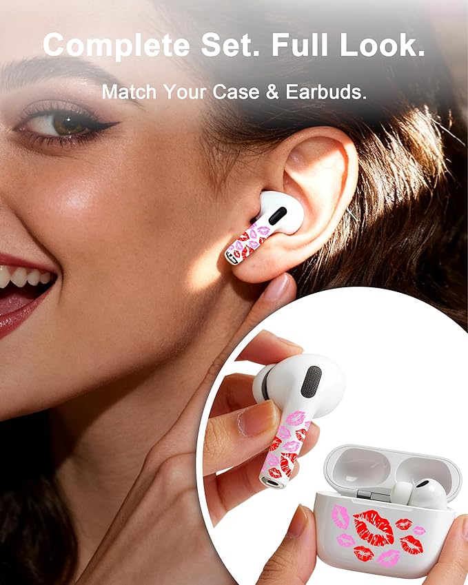 ROCKMAX Pink Lips Sticker for AirPods Pro 2nd Generation, Fashion Decal Skin Accessories for Earbuds and Charging Case, Universal Fit for AirPods 1/2/3/4 & AirPod Pro/Pro 2/Pro 3, Gift for Women&Girls