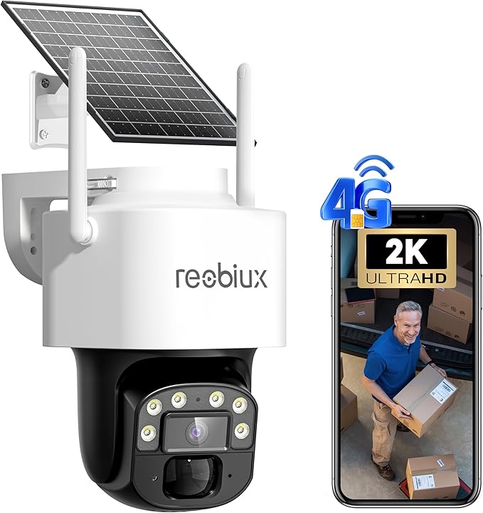 4G LTE Cellular Solar Security Cameras Wireless Outdoor, No WiFi Security Camera, 360° Live View, 2K Color Night Vision, PIR Detection, 2-Way Audio, Motion Alert, IP66, Built in SIM