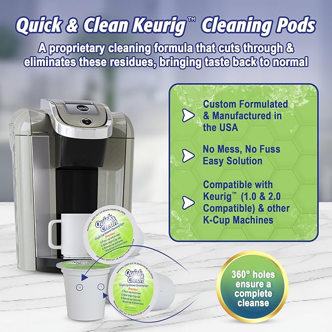 Quick & Clean 4-Pack of Cleaning Cups + 2 Filters with Descaler Bundle (2 Total Uses) - 2.0 Compatible, Descaling Solution for Keurig, Nespresso, Ninja, Delonghi, All Coffee and Espresso Machines…