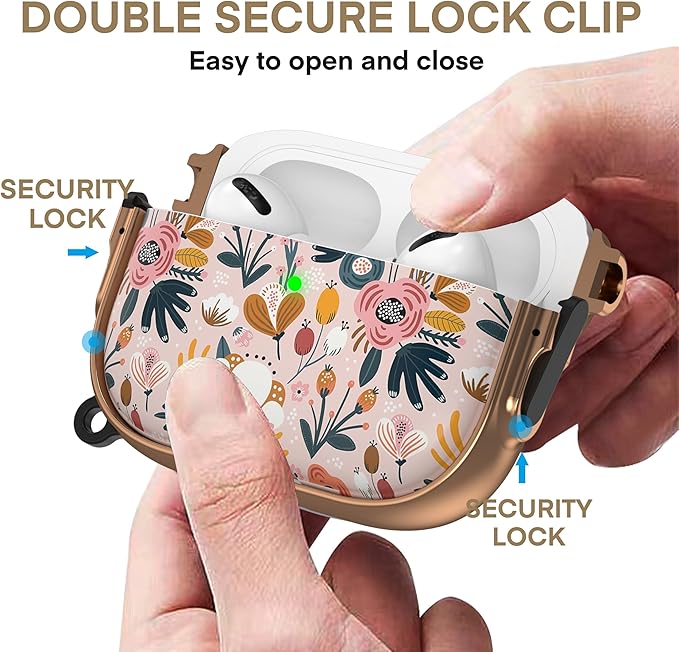 Maxjoy for AirPods Pro 3rd Generation Case with Lock, Flower AirPods Pro 3 Case Lock Protective Hard Cute AirPod Pro 3 Cover for Women Men with Keychain for Airpod Pro 3rd Gen Cover 2025, Floral