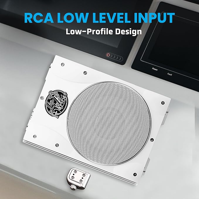 Lanzar 8'' Marine Subwoofer System – 1000W Waterproof Slim Amplified Woofer with RCA Low Level Input, Remote Control, LED Power Indicators, Adjustable Sensitivity, Bass Boost, and Protection Circuits