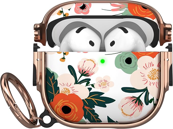 Maxjoy for AirPods 4 Case with Lock, Cute AirPods 4 Case Lock Protective Soft AirPod 4 Generation Cover for Women Girly with Keychain Clip for AirPod 4th Generation Cover 2024, Flower