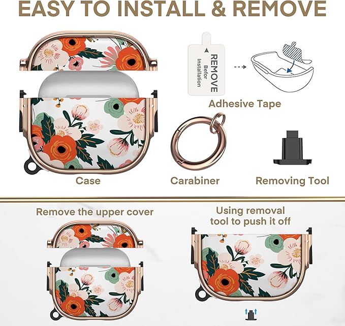Maxjoy for AirPods 4 Case with Lock, Cute AirPods 4 Case Lock Protective Soft AirPod 4 Generation Cover for Women Girly with Keychain Clip for AirPod 4th Generation Cover 2024, Flower
