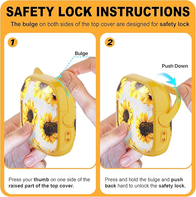 RFUNGUANGO AirPods 4 Case for Women Girly Cat Case with Lock, Phone Stand, Keychain & Cleaner Kit, Compatible with Apple Airpods 4th Generation Case Cover, Transparent Sunflower