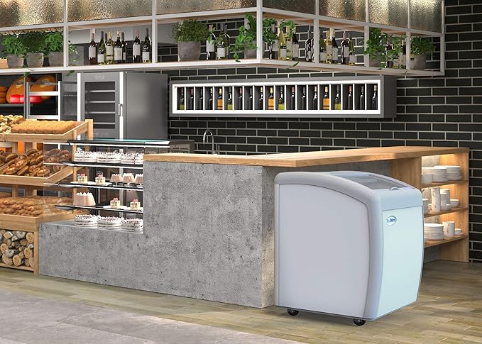 KoolMore - MCF-6C Commercial Ice Cream Freezer Display Case, Glass Top Chest Freezer with 2 Storage Baskets and Clear, Sliding Lid, 5.7 cu. ft. Capacity, White