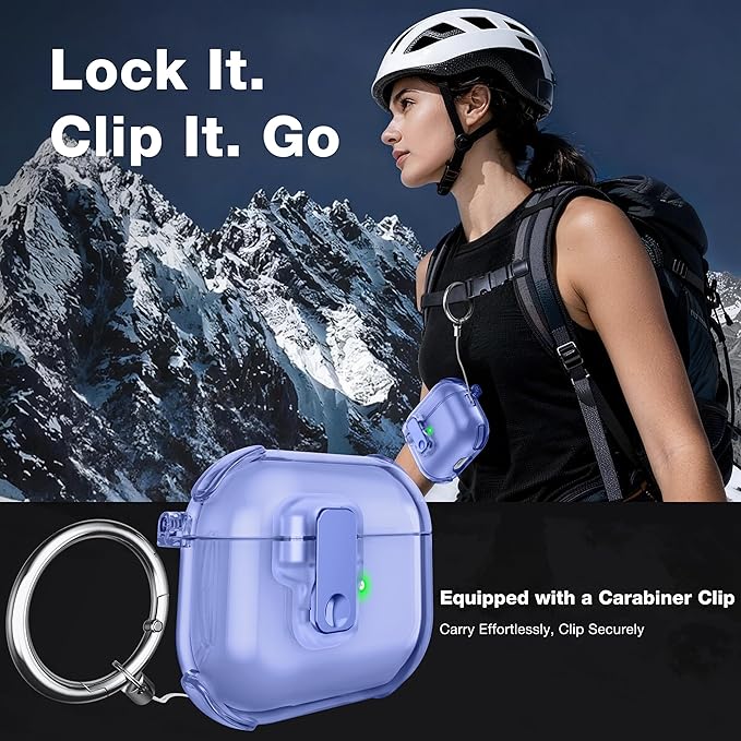 Clear Case for AirPods 3 Case Cover with [Lock Safety & Pop Up][Military Shockproof] Anti-Yellow Transparent Soft TPU Wireless Charging for AirPods 3 Generation Case with Keychain,Clear Blue