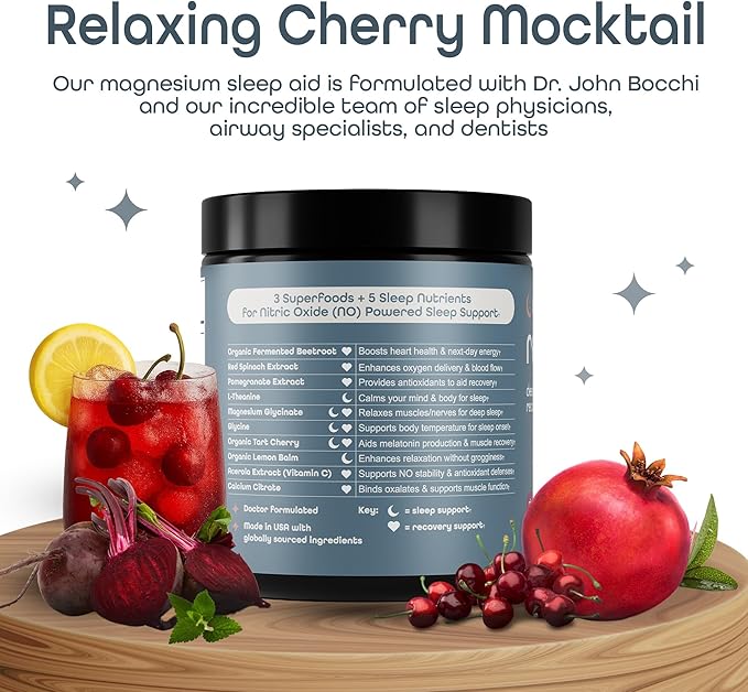 SleepHabits Restore | Magnesium Glycinate Powder Natural Sleep Aid with L-Theanine, Tart Cherry, Beet Root, | Calm Melatonin-Free Deep Sleep Supplement Drink for Recovery & Clear Mornings, 30 Nights