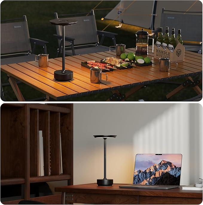 2 Pack Rechargeable Table Lamps Cordless, Portable 5000mAh Outdoor Table Light, 3 Color Stepless Dimming LED Table Lamp with Memory Function, for Home/Dinner/Patio/Restaurant.(Diamond Black)