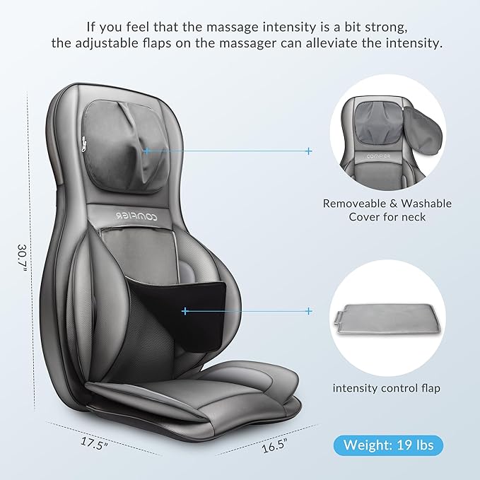 COMFIER Massager Chair with Heat, Shiatsu Neck Back Massager Portable with Compress & Rolling,Massage Chair Pad for Full Back,Christmas Gifts for Dad Mom Women Men