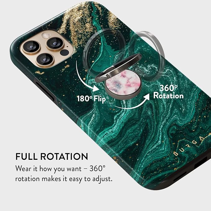 BURGA Cell Phone Ring, Holder Grip and Stand - Finger Phone Grip for Back of Smartphone Case, Kickstand 360 Rotation, Universal Ring for iPhone Samsung Galaxy Huawei Google Pixel, Stylish Accessories